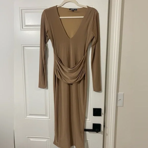 missguided brown dress MISSGUIDED Ruched Chiffon Stone Detail Maxi DressMISSGUIDED